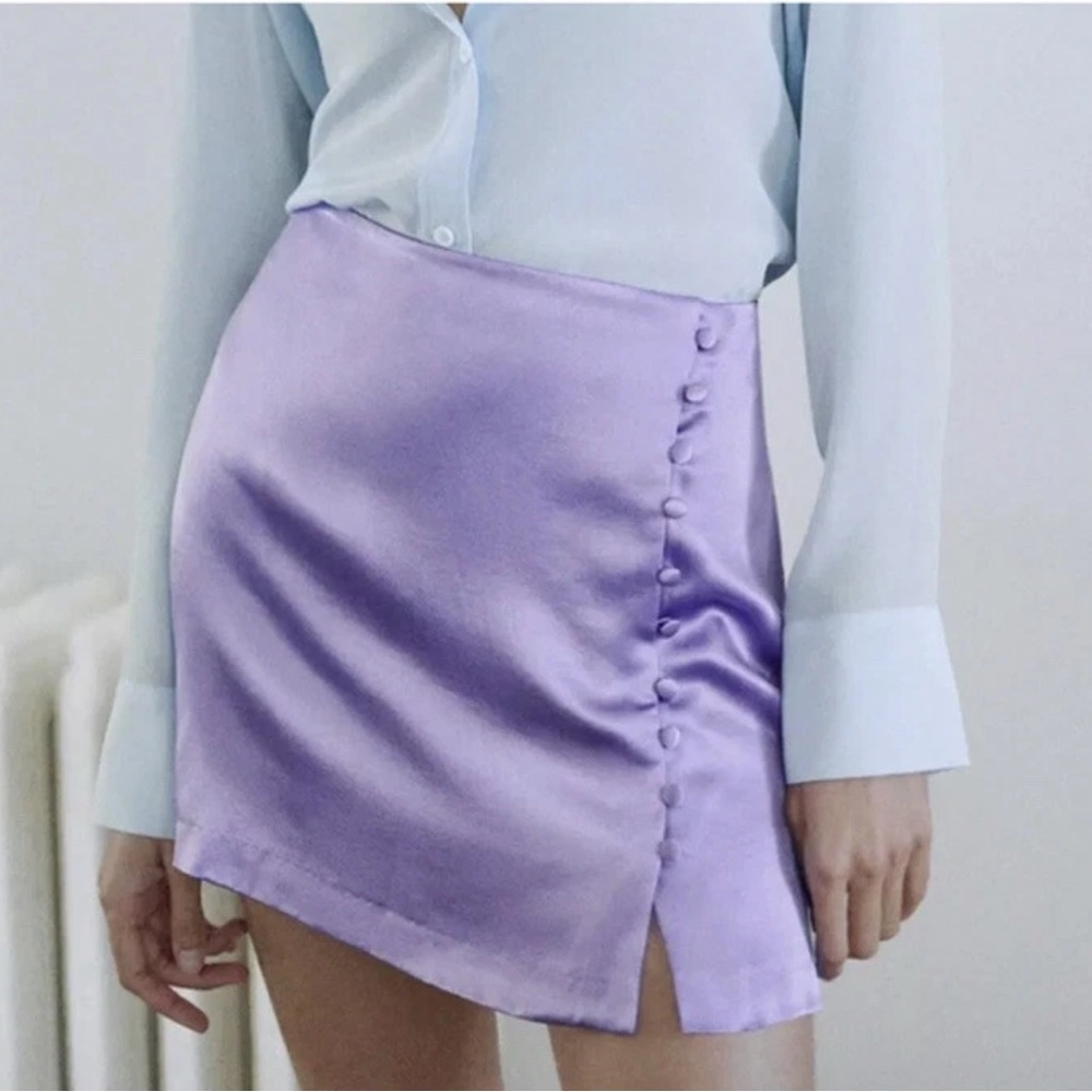 Zara Satin Side Button Purple Mini Skirt Sz Large Preowned